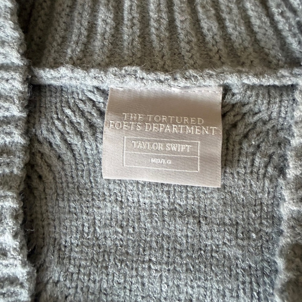Official Taylor Swift Tortured Poets Gray Cable Knit Cardigan MD/LG Oversized - Picture 10 of 16